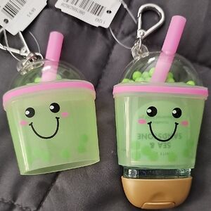 NWT 2 Cute BOBA Green & Pink Keychain & Hand Sanitizer Holders, Bath & Body Work